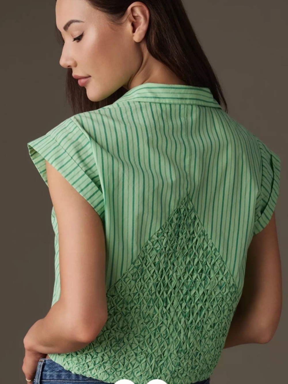 Maeve Collared Shrunken Button Down Blouse in Green Size Medium - Picture 2 of 11